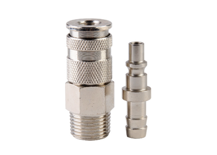 ARO210 Acoplamientos rápidos neumáticos con conectores de cierre de 1250 L/min, 35 bar, de acero revestido con zinc